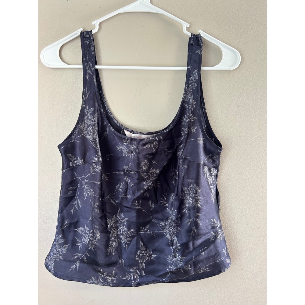 Victoria's Secret Satin Tank Top Floral Navy Blue Sleeveless Cami Women's Size S